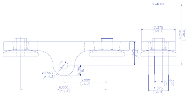 Dimension drawing of a 3 in load bar with tube spacer and spherical washer