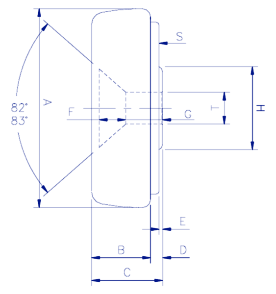 Dimension drawing of a Frost 4 in steel thru-bore trolley wheel