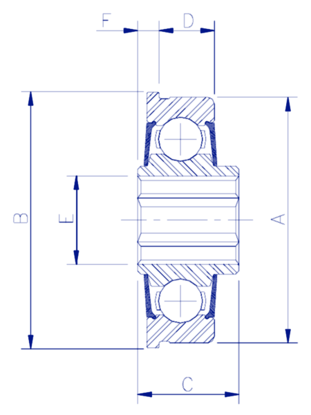 Cross section drawing of a Frost conveyor roll bearing