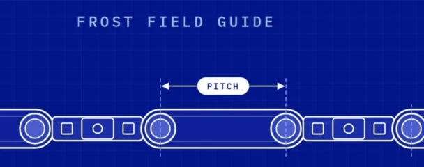 Frost Field Guide: X-type conveyor chain with pitch marked, blueprint drawing