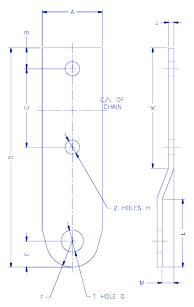 Dimension drawing of an H attachment